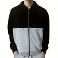 thumbnail image 1 of Handshe Men's Hooded Zip-Up Sweatshirt, Color-Block Casual Pullover with Kangaroo Pocket, Cozy Streetwear for Outdoor Activities,Plus Size, 1 of 4