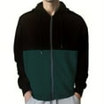 thumbnail image 1 of Handshe Men's Hooded Zip-Up Sweatshirt, Color-Block Casual Pullover with Kangaroo Pocket, Cozy Streetwear for Outdoor Activities,Plus Size, 1 of 4