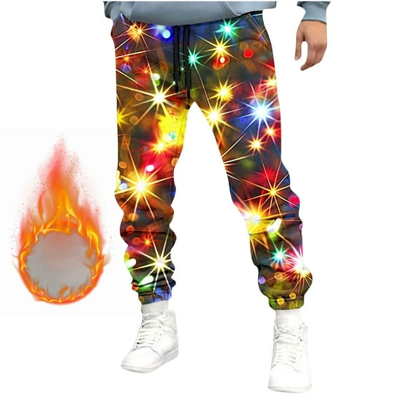 Handshe Men's Jogger Sweatpants, Tapered Fit with Drawstring and Christmas Print, Breathable Athletic Running Pants for Training and Casual Wear