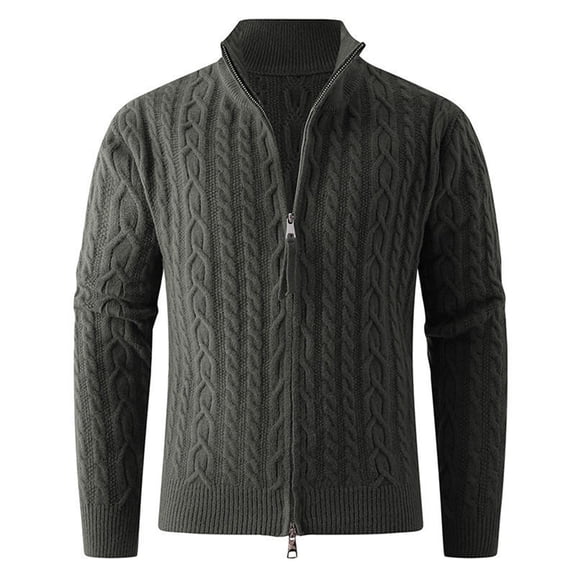 Handshe Men's Knit Cardigan Jacket, Solid Color Heavyweight with Stand Collar and Zipper, Warm and Comfortable for Daily Wear and Outdoor Activities