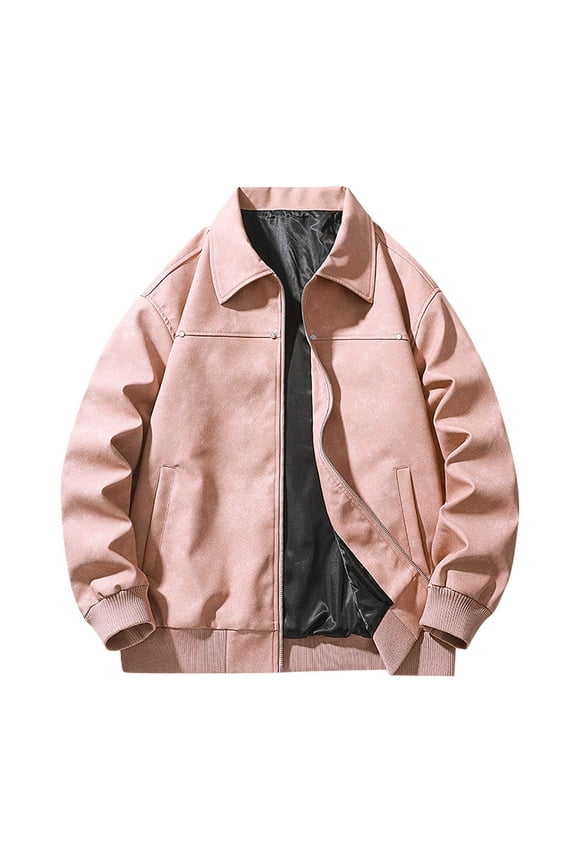 Men's Leather Biker Jacket, Notched Collar Retro Streetwear, Long Sleeve No Hood Motorcycle Outerwear for Men, American Classic Vintage Style,Plus Size