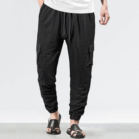 Handshe Men's Lightweight Breathable Stretch Hiking Pants with Drawstring Gusseted Pockets and Elastic Waist Quick-Dry Outdoor Cuffed Ankles Sweatpants,Plus Size