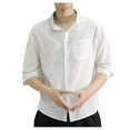 thumbnail image 1 of Handshe Men's Linen Stand - Up Collar Striped 3/4 Sleeve Shirt, 1 of 1
