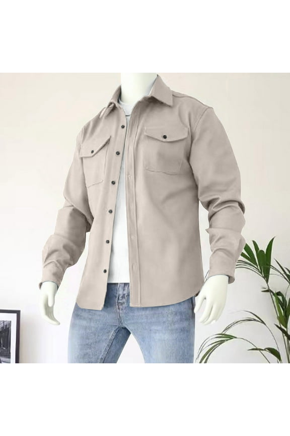 Men's Long Sleeve Button Pocket Stand Collar Jacket Coat, Casual Outdoor Camping Hiking Windbreaker for Men,Plus Size