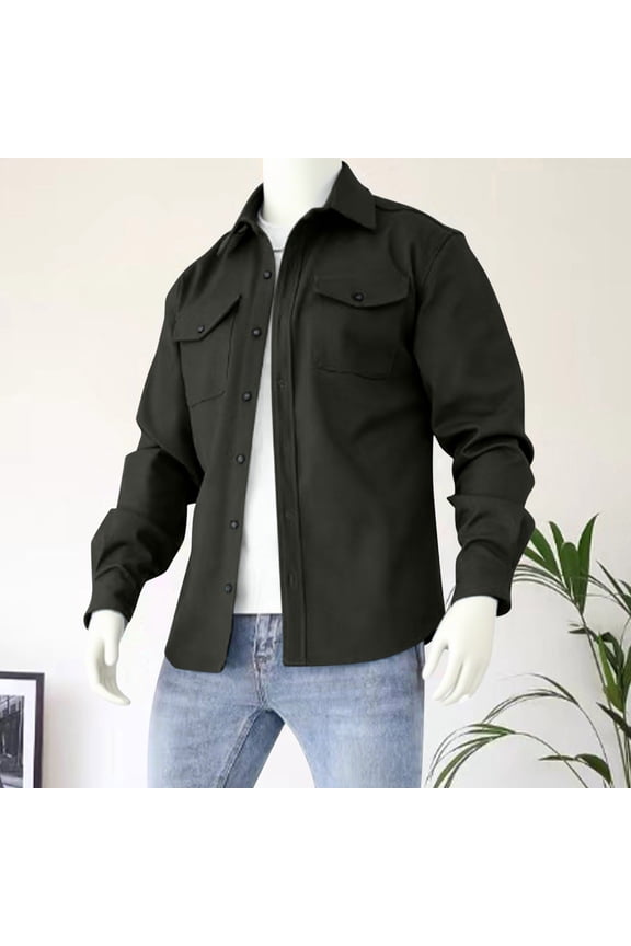 Men's Long Sleeve Button Pocket Stand Collar Jacket Coat, Casual Outdoor Camping Hiking Windbreaker for Men,Plus Size