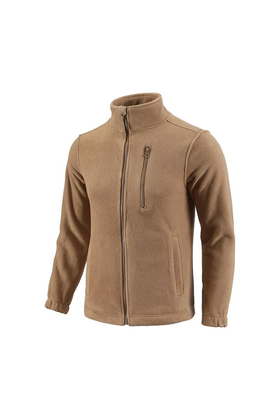 Men's Long Sleeve Casual Jacket, Solid Color Zippered Pockets, Reversible Double-Sided Warmth, Stand Collar Design for Outdoor Hiking, Camping, Daily Wear