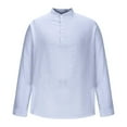 thumbnail image 1 of Handshe Men's Long Sleeve Casual Shirt, Semi-Open Stand Collar Button Front Striped Design, Relaxed Fit for Daily Wear and Office Outfits,Plus Size, 1 of 5