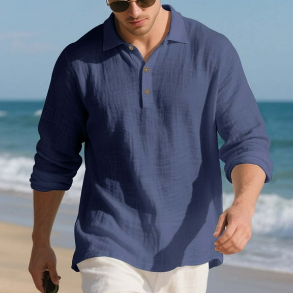 Handshe Men's Long Sleeve Collared Button-Front Shirt, Relaxed Fit Business Casual Top for Everyday Office Wear and Casual Outings,Plus Size