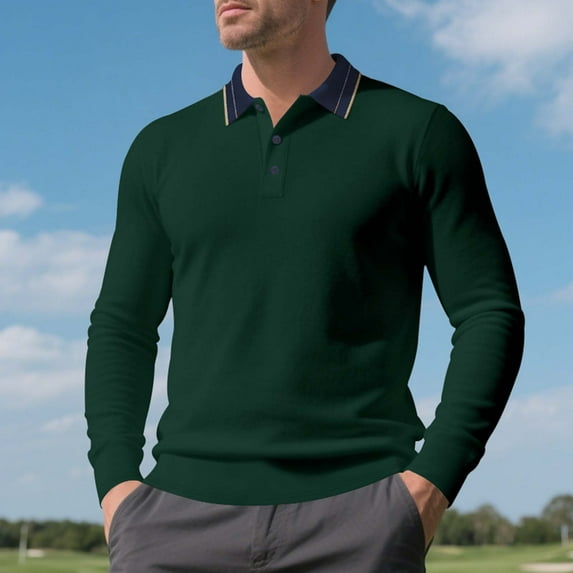 Handshe Men's Long Sleeve Collared Shirts, Fall Ready Button-Up Relaxed Fit Casual Golf Shirts, Minimalist Design for Golfing Outdoor Sports and Everyday Wear,Plus Size