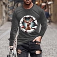 thumbnail image 1 of Handshe Men's Long Sleeve Crew Neck Casual Shirt, Fashionable Christmas Deer Print Athletic Fit Shirts for Holiday, Sporty Style, 1 of 5