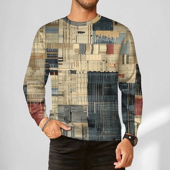Handshe Men's Long Sleeve Graphic Print Hoodie, Relaxed Fit Casual Streetwear, No Hood Sweatshirt for Outdoor Lounge Wear,Plus Size