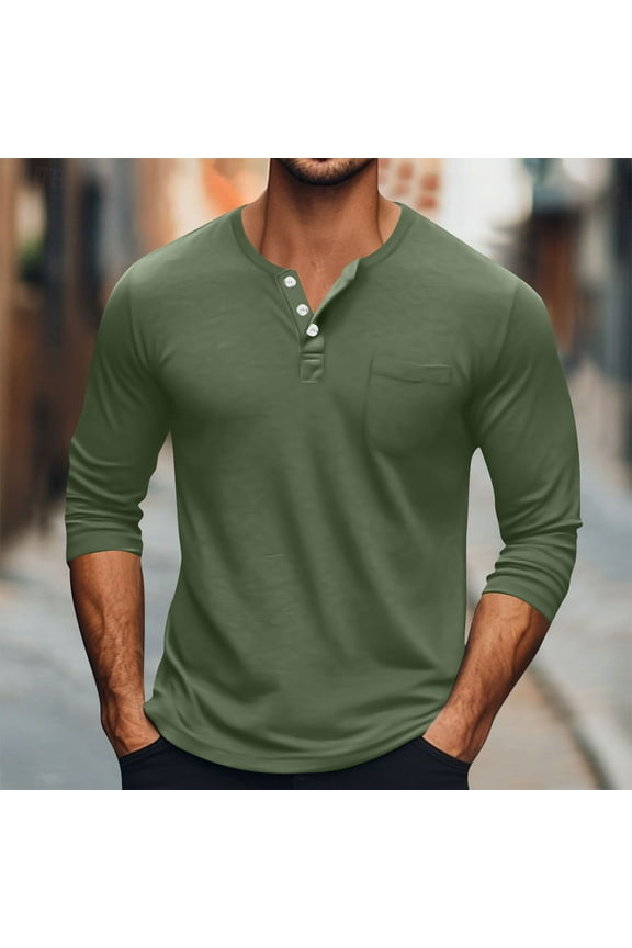 Men's Long Sleeve Henley Button Shirt, Design Solid Color Casual Shirts for Outdoor Hiking Daily Wear