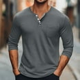 thumbnail image 1 of Handshe Men's Long Sleeve Henley Button Shirt, Design Solid Color Casual Shirts for Outdoor Hiking Daily Wear, 1 of 9
