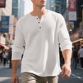 thumbnail image 1 of Handshe Men's Long Sleeve Henley Shirts, Jacquard Checkered Half-Button Casual Tops for Layering and Daily Outdoor Wear,Plus Size, 1 of 9
