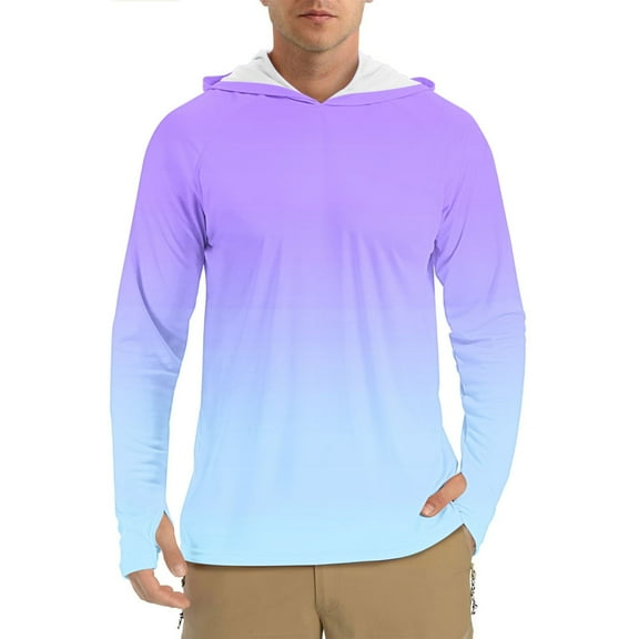 Handshe Men's Long Sleeve Hooded Sun Protection Shirts, Lightweight Breathable UPF 50+ Printed Sun Protective Shirts for Men, Outdoor Hiking Camping Rash Guard,Plus Size