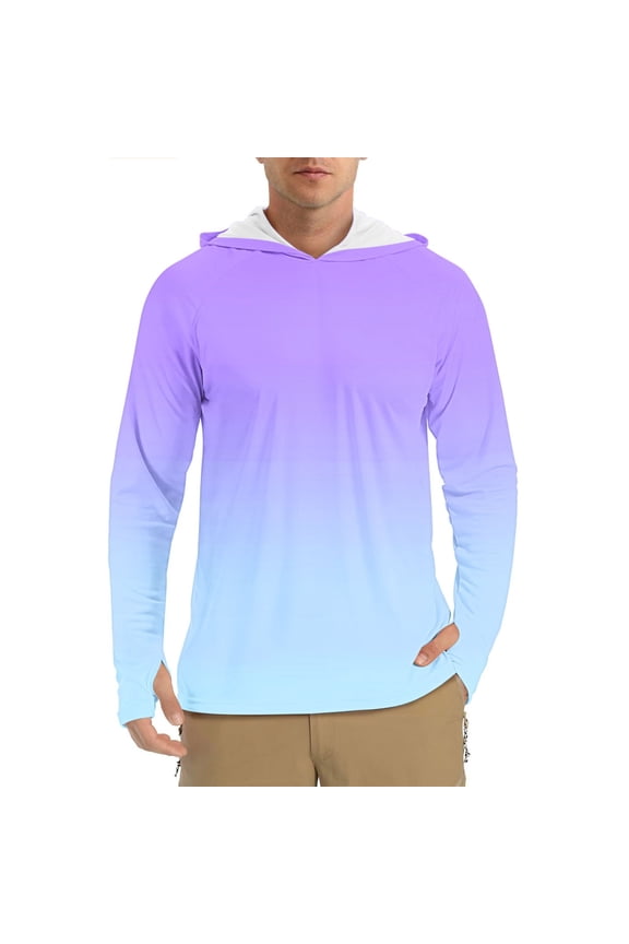 Men's Long Sleeve Hooded Sun Protection Shirts, Lightweight Breathable UPF 50+ Printed Sun Protective Shirts for Men, Outdoor Hiking Camping Rash Guard,Plus Size