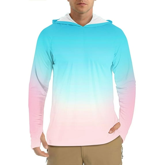 Handshe Men's Long Sleeve Hooded Sun Protection Shirts, Lightweight Breathable UPF 50+ Printed Sun Protective Shirts for Men, Outdoor Hiking Camping Rash Guard,Plus Size