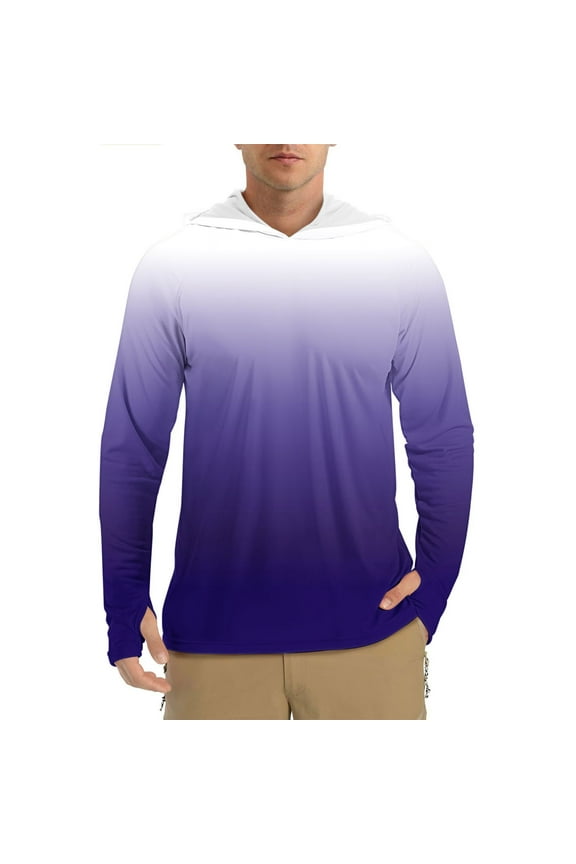 Men's Long Sleeve Hooded Sun Protection Shirts, Lightweight Breathable UPF 50+ Printed Sun Protective Shirts for Men, Outdoor Hiking Camping Rash Guard,Plus Size