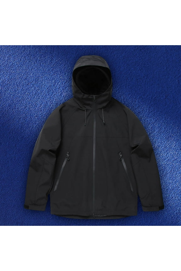 Men's Long Sleeve Hooded Windbreaker Jacket, Solid Color Outdoor Zippered Pockets, Running Fitness Athletic Design for Hiking Camping Outdoor Activities