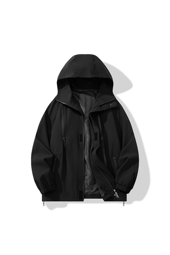 Men's Long Sleeve Hooded Work Jacket, Windproof Waterproof Outdoor Utility Coat for Hiking, Mountaineering, Camping