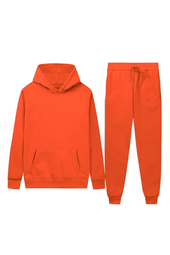 Men's Long Sleeve Hoodie and Drawstring Pants Set, Solid Color Pullover Hooded Sweatshirt, Casual Sportswear Outdoor Jogging Gym Essentials,Plus Size
