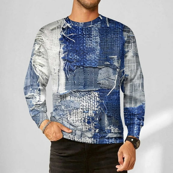 Handshe Men's Long Sleeve Print Sweatshirt, Graphic Oversized Streetwear Top, Casual Loose Fit Pullover for Urban Fashion,Plus Size