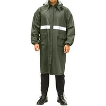 Handshe Men's Long Sleeve Raincoat, Heavy Rainproof Long-Length Hiking Coat with Reflective Safety Strips, Solid Color Outdoor Waterproof Jacket for Trekking Camping,Plus Size