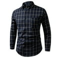 thumbnail image 1 of Handshe Men's Long Sleeve Shirt, Casual Plaid Print Business-Casual Commute-Ready Button-Down Collar Shirt with Functional Chest Pocket for Office Wear, Urban Exploration,Plus Size, 1 of 2