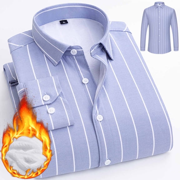 Handshe Men's Long Sleeve Shirt Jacket, Striped with Button-Down Collar and Fleece Lining, Warm Casual Outerwear for Daily and Outdoor Activities