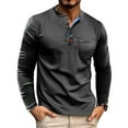 thumbnail image 1 of Handshe Men's Long Sleeve T-Shirt, Fashion Casual Solid Color Breathable Button Pocket Shirt for Men, Daily Wear Outfits, 1 of 9