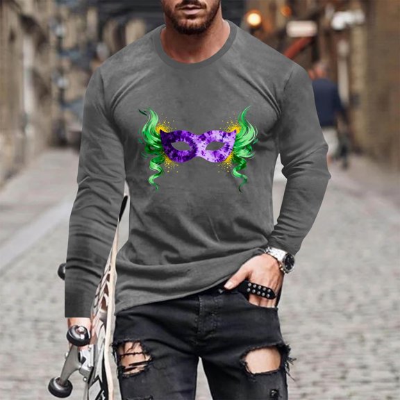 Handshe Men's Long Sleeve T-shirt with Carnival Print, Fashion Casual for Daily Wear and Festival