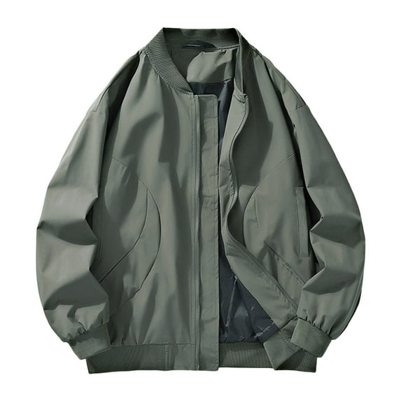 Handshe Men's Long Sleeve Workwear Jacket, Solid Color Round Neck Casual Stylish Outerwear for Hiking and Daily Outfit