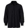 thumbnail image 1 of Handshe Men's Medieval Style Henley Shirt with Tie Closure and Belt Detail, Stand Collar Long Sleeve Pullover for Casual Wear, 1 of 6