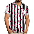 thumbnail image 1 of Handshe Men's Notched Collar Shirt, Short Sleeve Button Up with Valentine Print, Casual Wear for Dating and Daily Outfits, 1 of 6