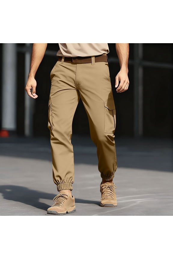 Men's Outdoor Cargo Pants, Elastic Waist with Utility Pockets, Workwear Sweatpants for Hiking and Daily Activities