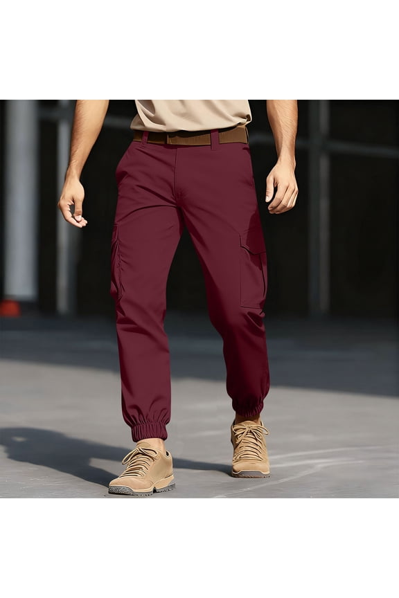 Men's Outdoor Cargo Pants, Elastic Waist with Utility Pockets, Workwear Sweatpants for Hiking and Daily Activities