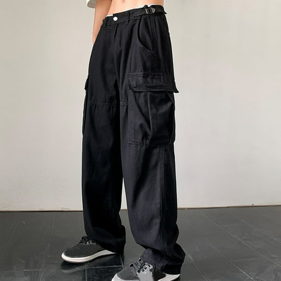 Handshe Men's Outdoor Cargo Pants, Solid Color with Elastic Waist & Drawstring, Durable Multi-Pocket Workwear Pants for Hiking, Travel and Daily Use