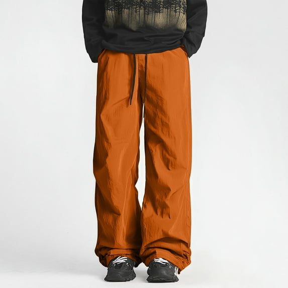 Handshe Men's Outdoor Hiking Pants with Elastic Waist & Drawstring Sun Protection Water-Resistant Solid Color,Plus Size