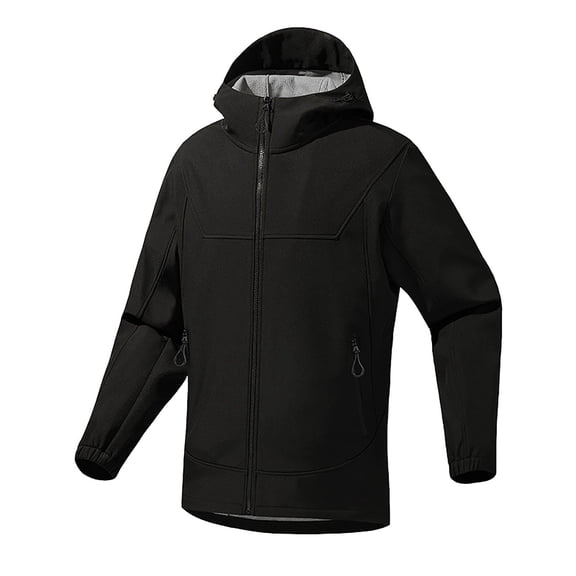 Handshe Men's Outdoor Jacket, Solid Color with Zippered Pockets, Windproof Water-Resistant Fleece-Lined Hooded Coat for Hiking, Camping and Daily Use