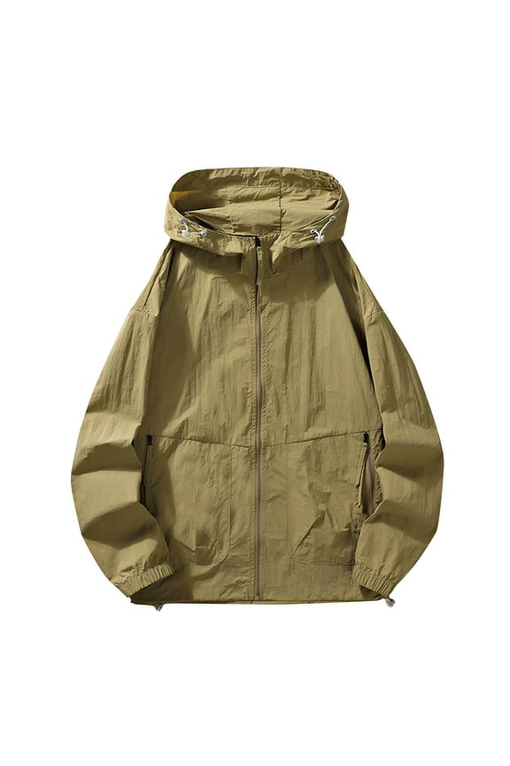 Men's Outdoor Summer Lightweight Jacket, UPF 50+ Sun Protection Breathable Quick-Dry Hooded Coat for Hiking Camping Outdoor Activities,Plus Size