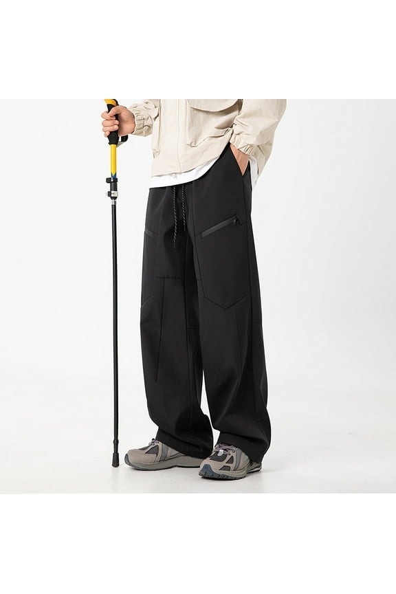 Men's Outdoor Waterproof Pants, Elastic Waist with Drawstring, Quick-Dry Hiking Trousers with Multiple Secure Pockets for Climbing and Casual Wear