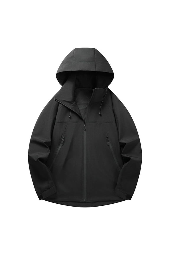 Men's Outdoor Windproof Waterproof Long Sleeve Hooded Jacket, Breathable Lightweight All-Weather Hiking Camping Mountaineering Coats for Men