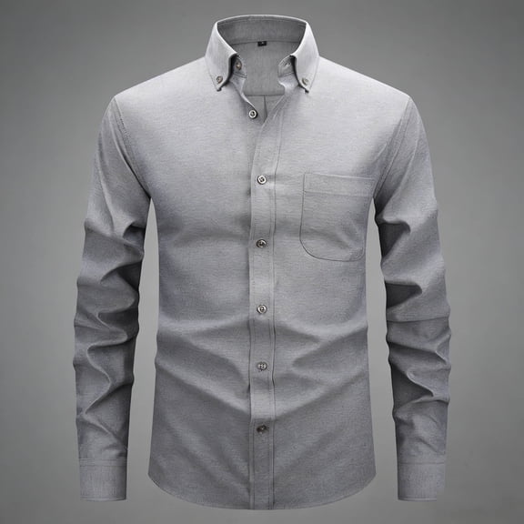 Handshe Men's Oxford Shirt, Solid Color with Button-Down Collar and Button Pocket, Long Sleeve Breathable Lightweight for Casual, Daily Wear and Office