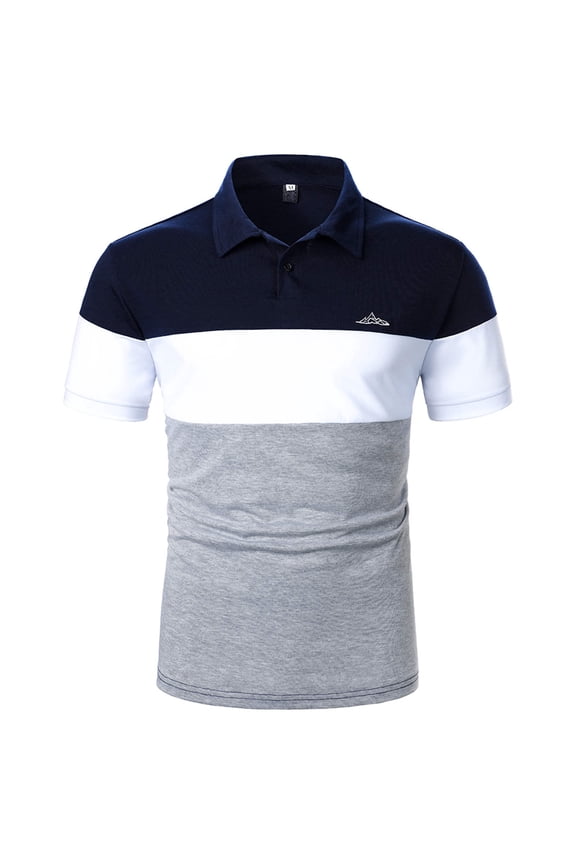 Men's Patchwork Lapel Short - Sleeve Shirt - All - Season Casual Top