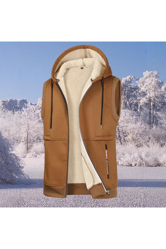 Men's Photography Vest, Solid Color Sleeveless Hooded, Warm Insulated Outdoor Casual for Travel and Daily Use