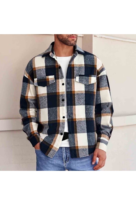 Men's Plaid Flannel Shirt, Loose Fit with Button Front and Lapel Collar, Long Sleeve for Casual Everyday Wear