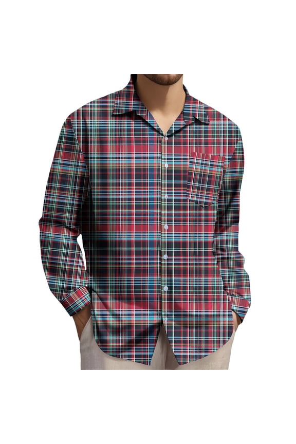 Men's Plaid Shirt, Long Sleeve Casual Button-Up Shirt, Lightweight Breathable Flannel Shirt for Men, Outdoor Activities Daily Wear,Plus Size