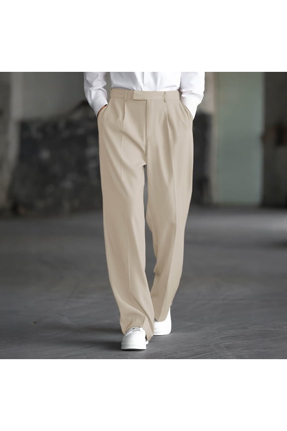 Men's Pleated Trousers, Solid Color with Draped Effect and Straight Leg, Casual and Versatile for Office and Daily Wear