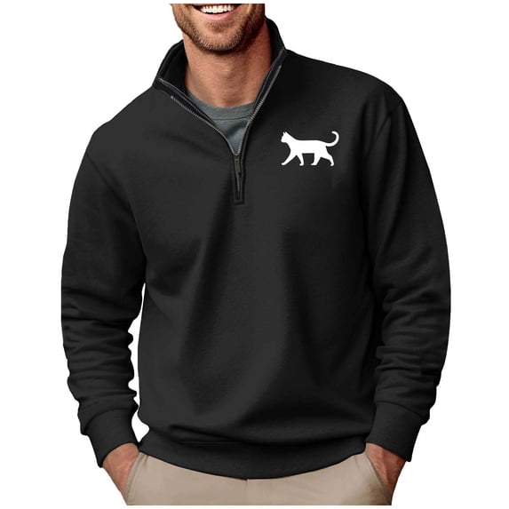 Handshe Men's Printed Stand Collar Sweatshirts, Pullover Half-Zip Polo Shirt Style, Athletic Long Sleeve Outdoor Apparel for Men, Hiking Training Casual Wear,Plus Size