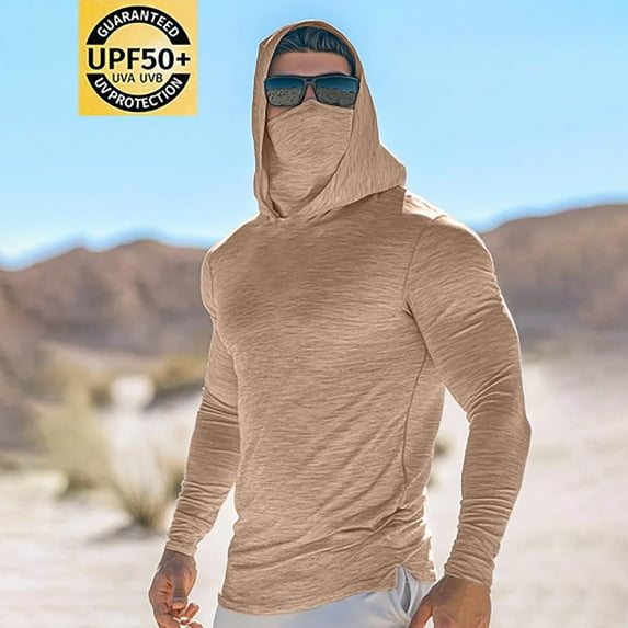 Handshe Men's Printed Summer Sunscreen Breathable Long - Sleeve Mask Hooded Blouse